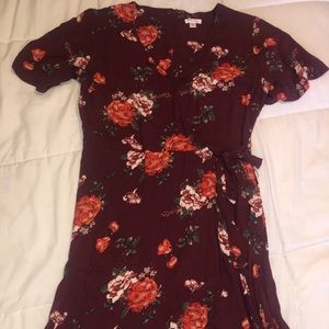 Target Maroon Floral Wrap Midi Dress